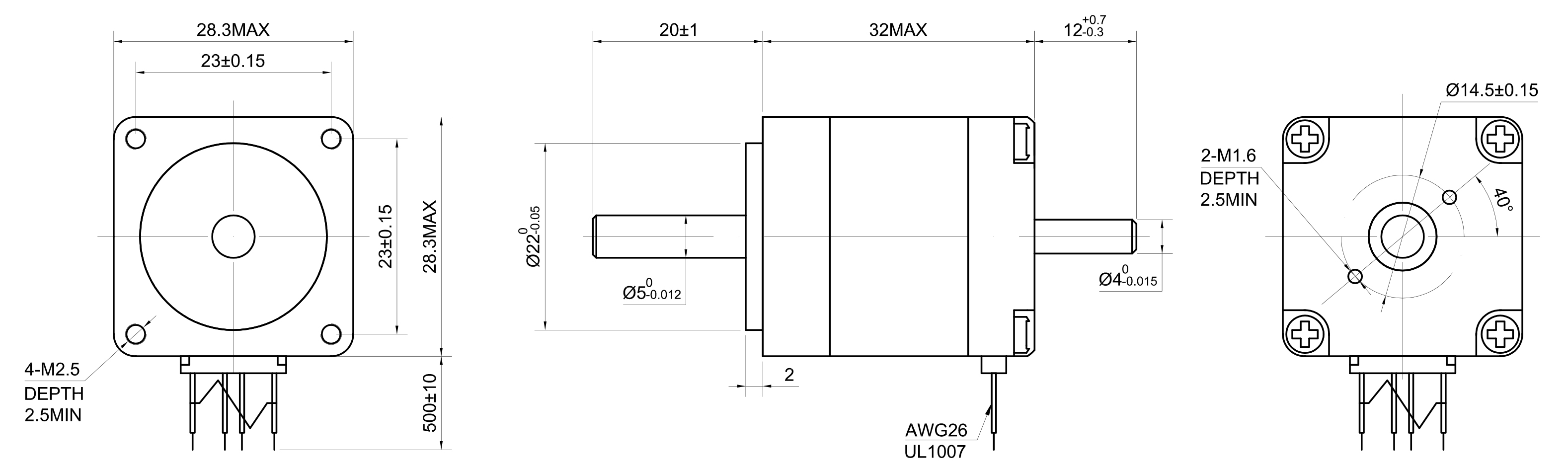 11 Dual Shaft Bipolar Stepper Motor,1.8°Step,7N·cm Torque,0.67A Current,31.5mm Body,4_Wire