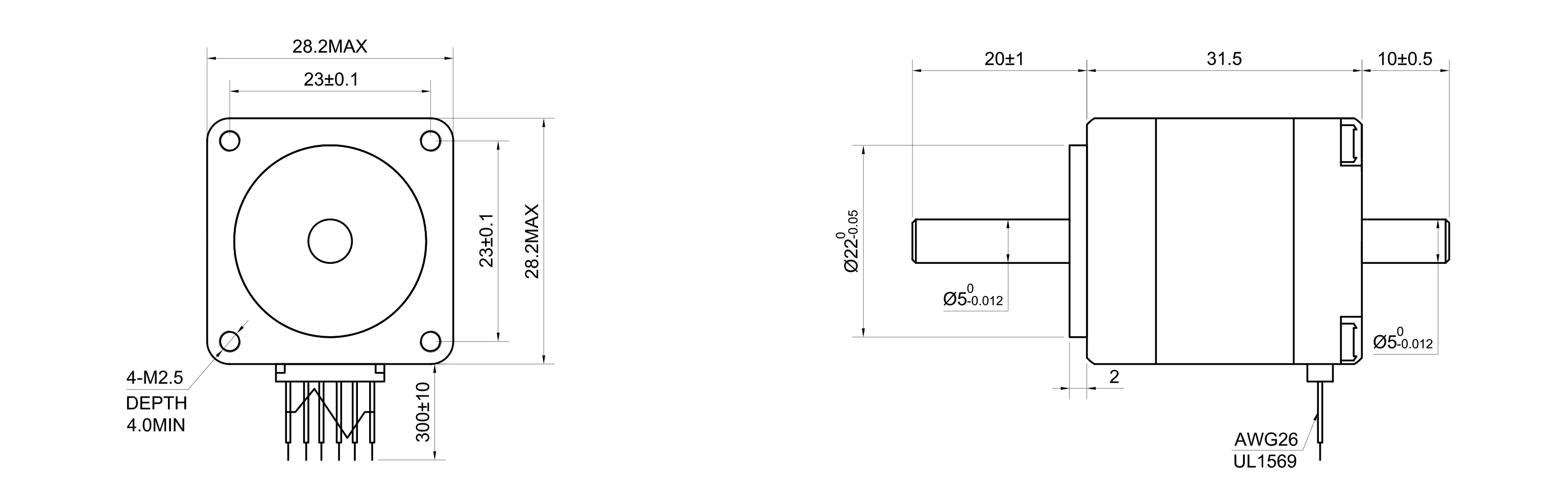 11 Dual Shaft Unipolar Stepper Motor,1.8°Step,4.3N·cm Torque,0.95A Current,31.5mm Body,6_Wire