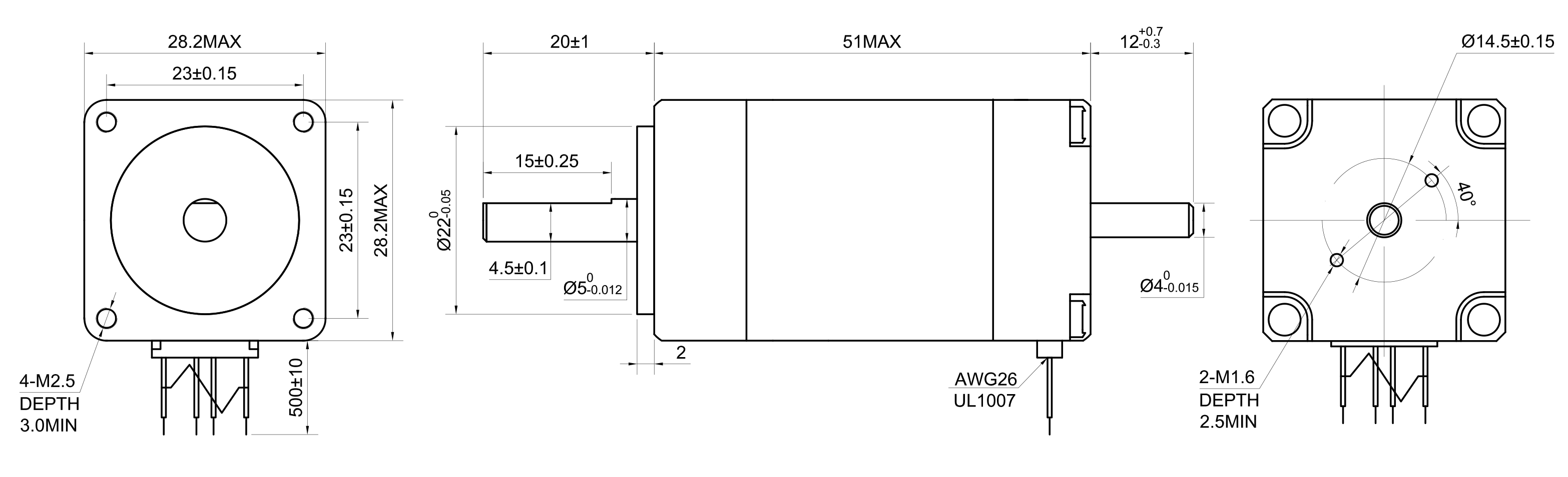 11 Dual Shaft Bipolar Stepper Motor,1.8°Step,12N·cm Torque,0.67A Current,51mm Body,4_Wire