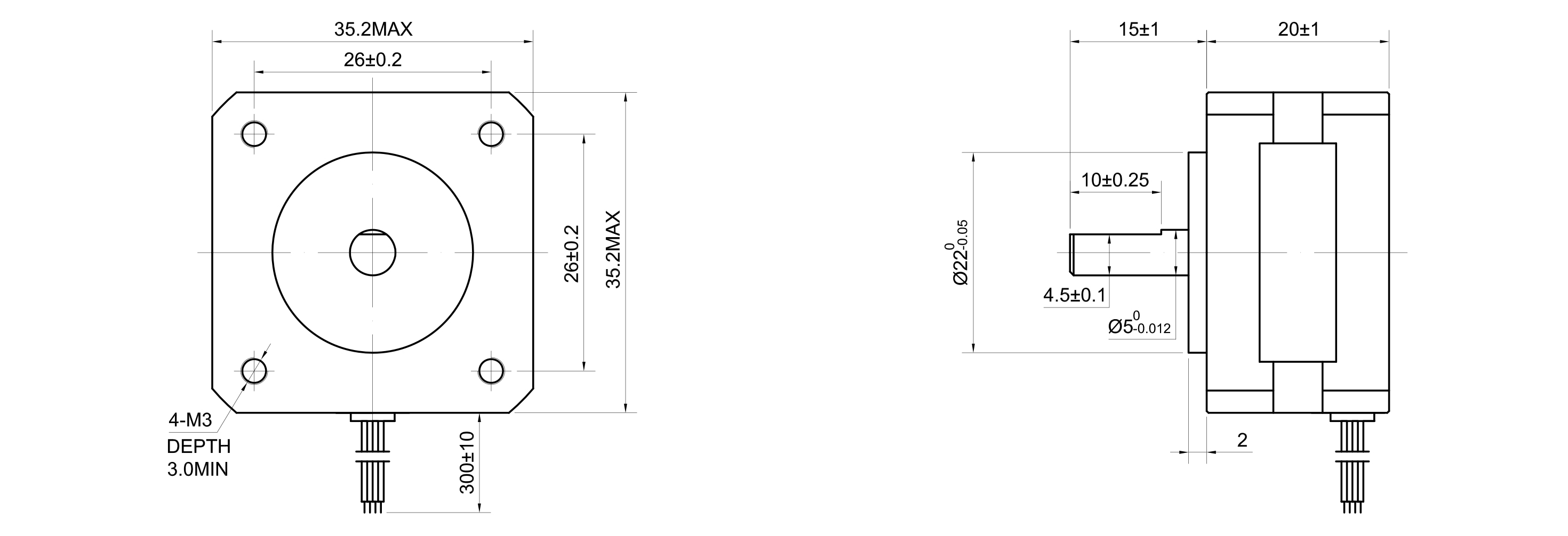 14 Single Shaft Bipolar Stepper Motor,0.9°Step,5N·cm Torque,0.5A Current,20mm Body,4_Wire