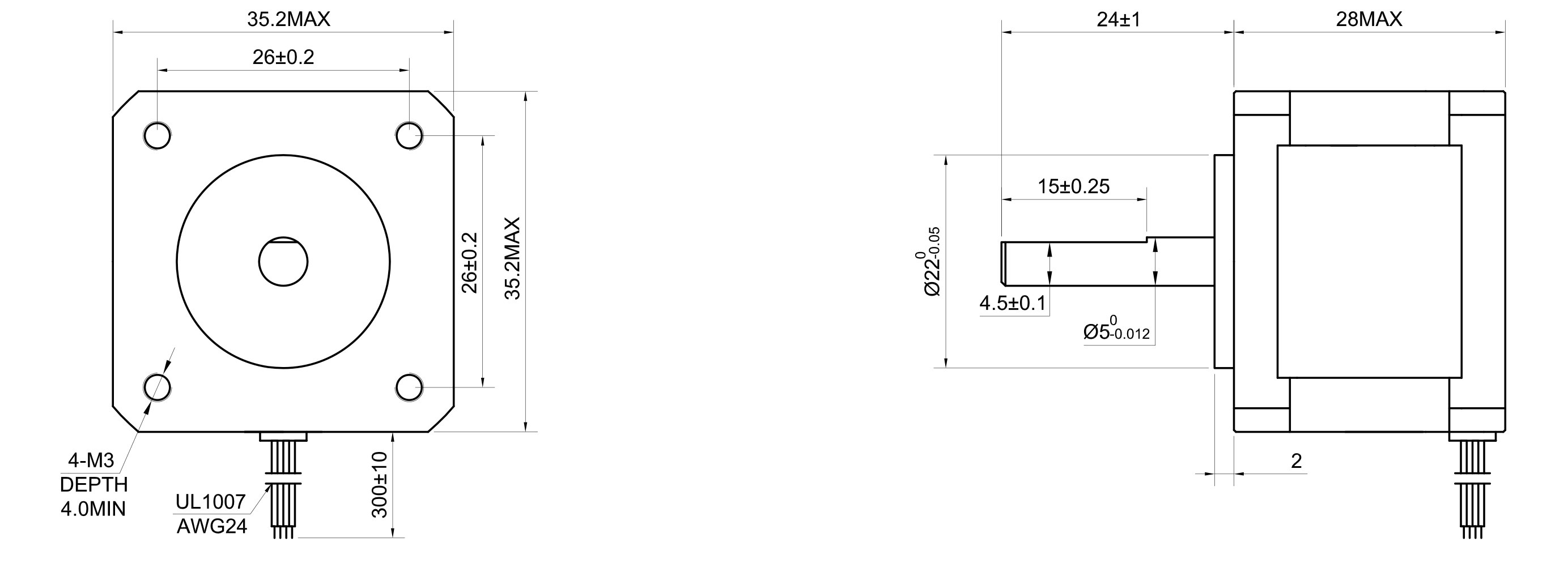 14 Single Shaft Bipolar Stepper Motor,1.8°Step,12.5N·cm Torque,1A Current,28mm Body,4_Wire
