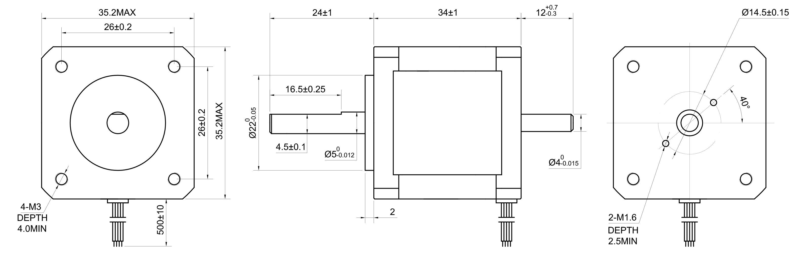 14 Dual Shaft Bipolar Stepper Motor,1.8°Step,18N·cm Torque,0.8A Current,34mm Body,4_Wire