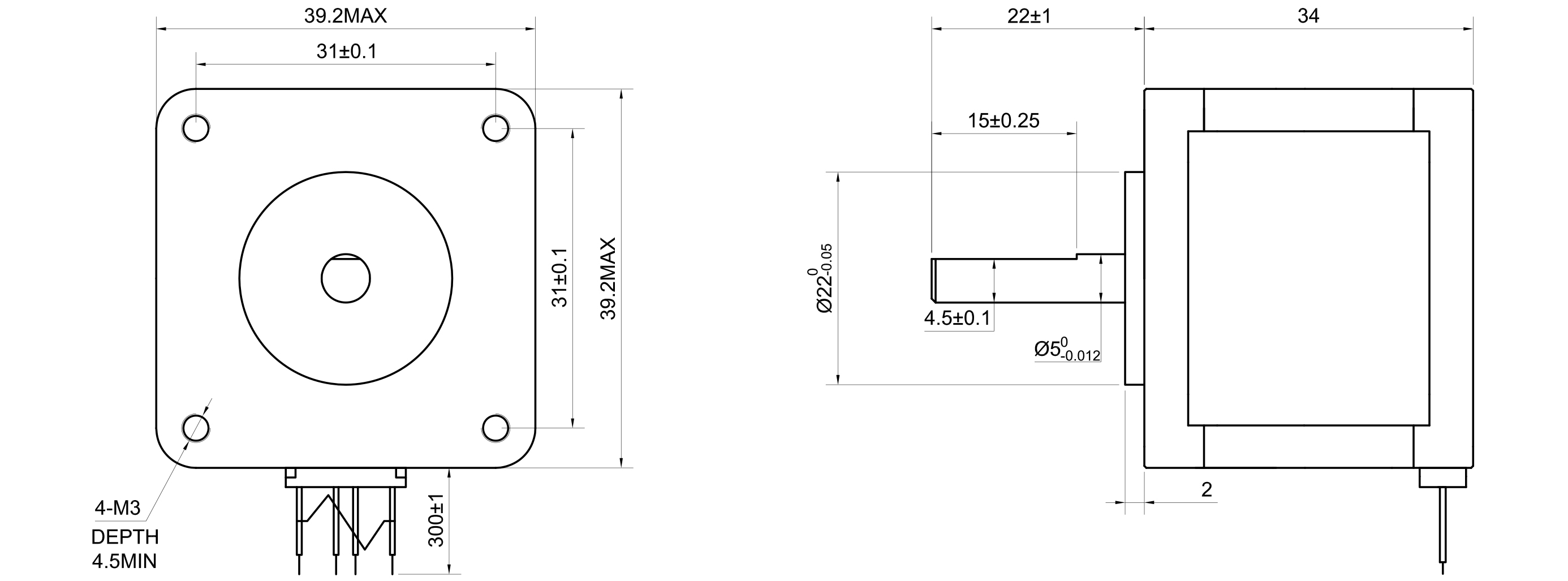 16 Single Shaft Bipolar Stepper Motor,0.9°Step,18N·cm Torque,0.4A Current,34mm Body,4_Wire
