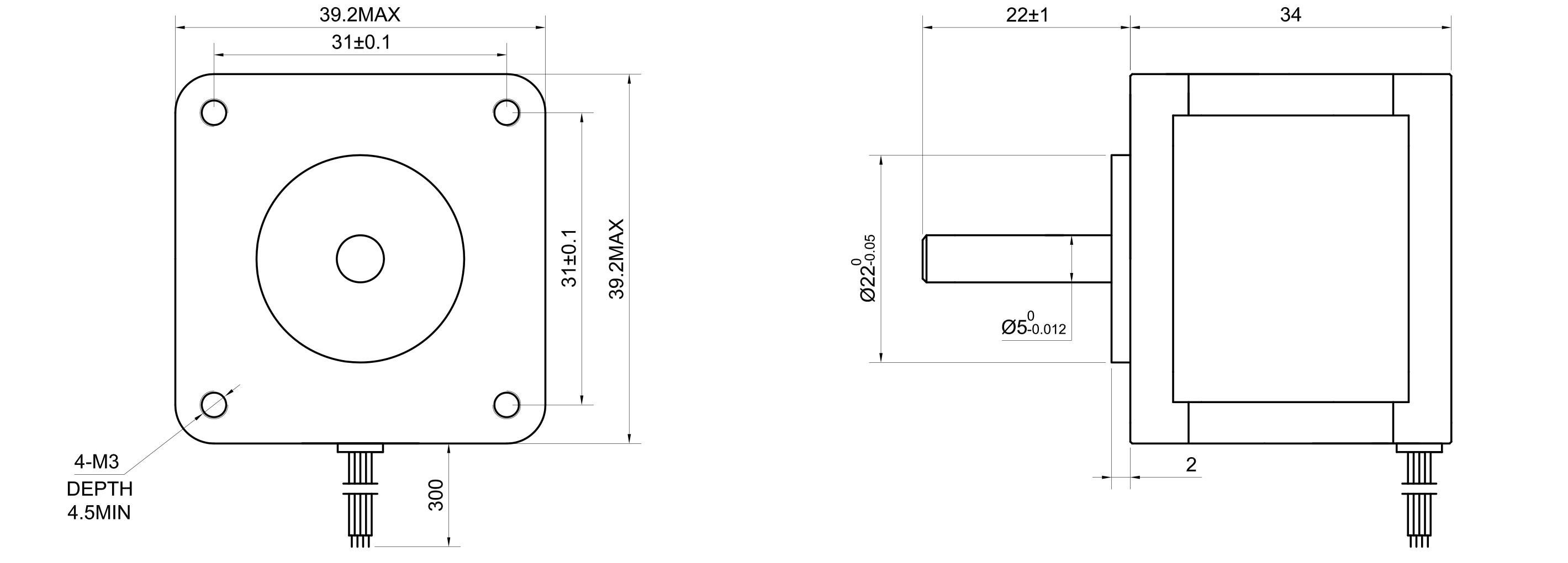 16 Single Shaft Bipolar Stepper Motor,1.8°Step,21N·cm Torque,0.4A Current,34mm Body,4_Wire