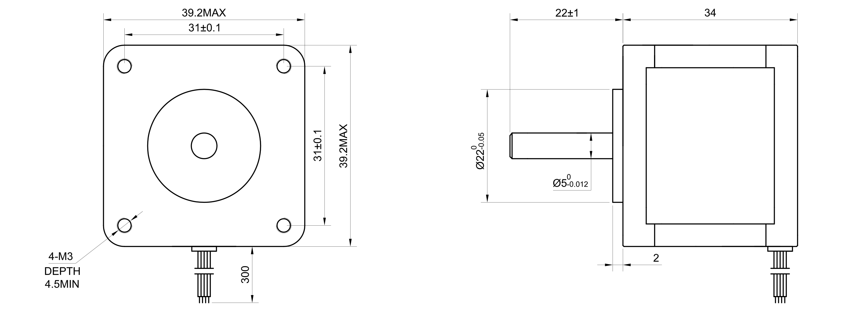 16 Single Shaft Bipolar Stepper Motor,1.8°Step,18N·cm Torque,0.65A Current,34mm Body,4_Wire