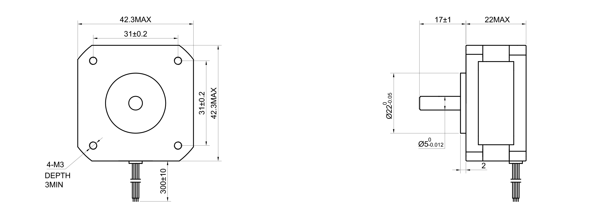 17 Single Shaft Bipolar Stepper Motor,0.9°Step,11N·cm Torque,1.2A Current,22mm Body,4_Wire