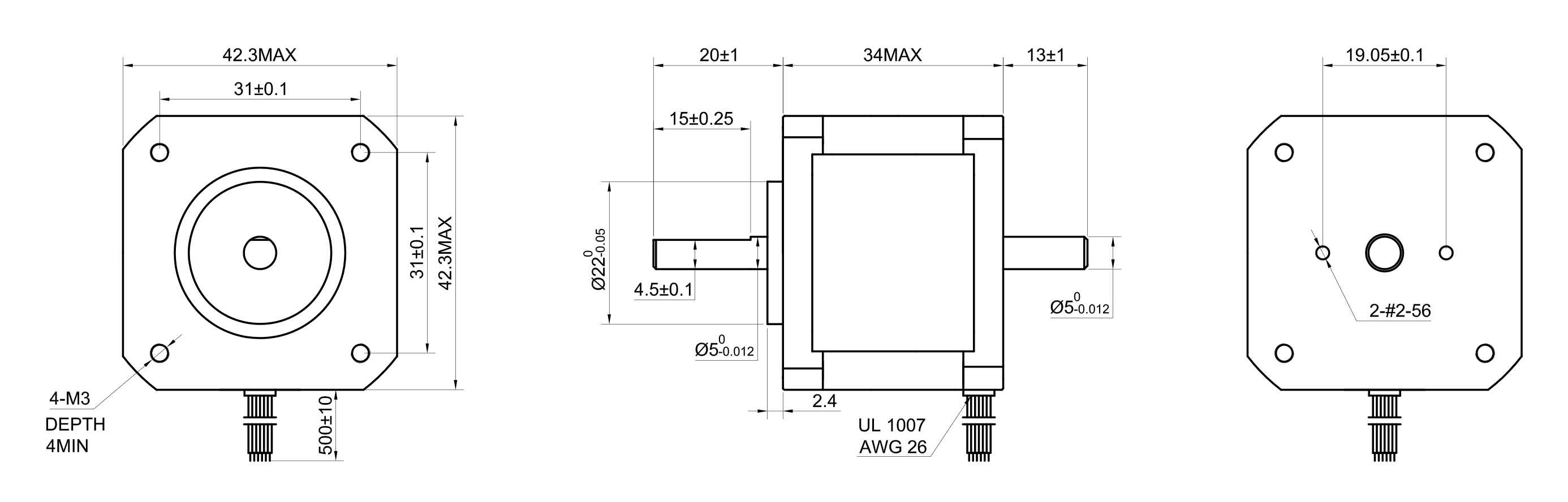 17 Dual Shaft Unipolar Stepper Motor,0.9°Step,16N·cm Torque,0.31A Current,34mm Body,6_Wire