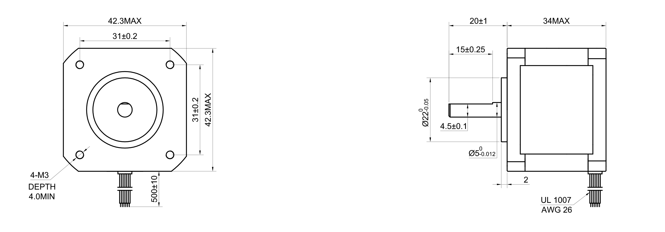 17 Single Shaft Unipolar Stepper Motor,0.9°Step,16N·cm Torque,0.31A Current,34mm Body,6_Wire