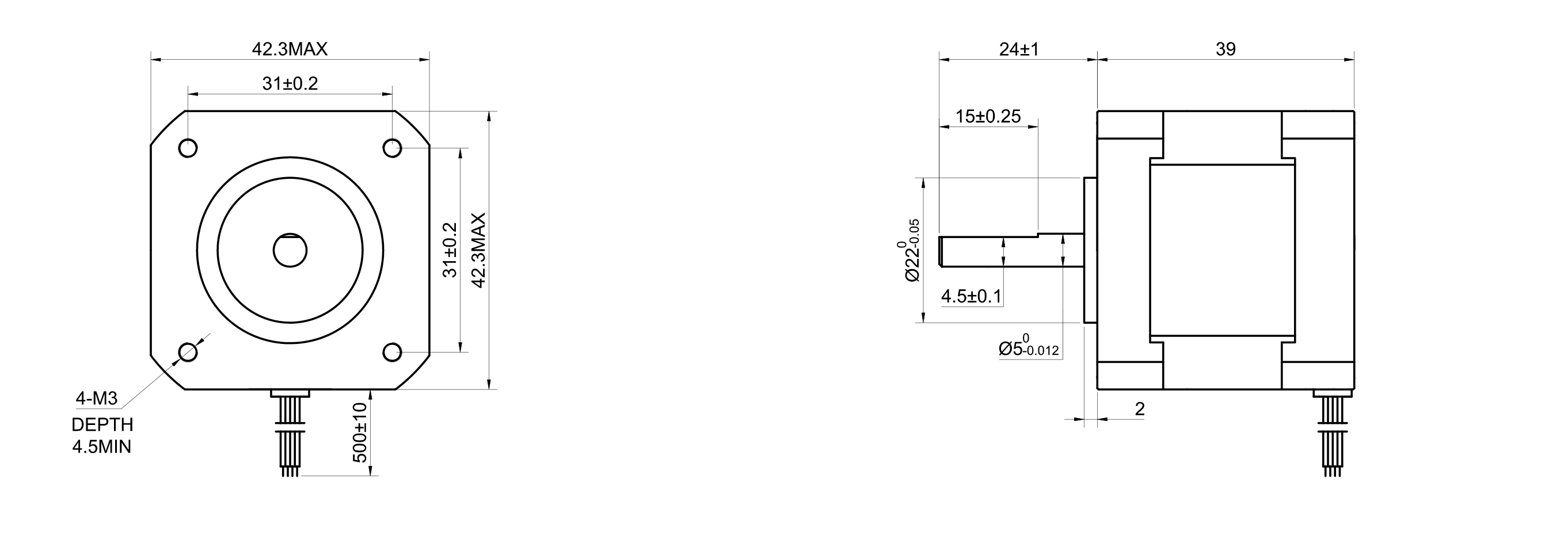 17 Single Shaft Unipolar Stepper Motor,0.9°Step,26N·cm Torque,0.4A Current,39mm Body,6_Wire