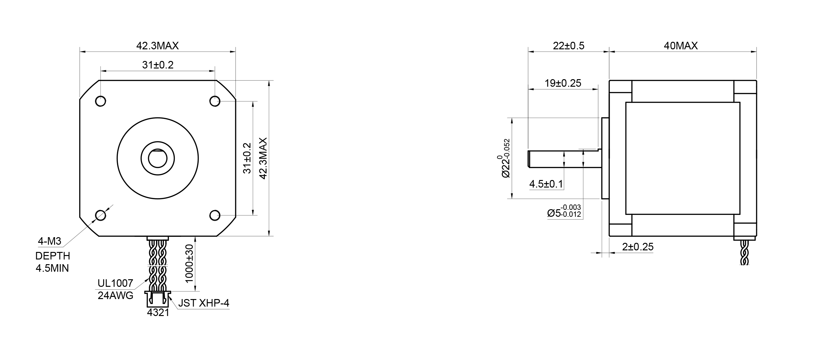 17 Single Shaft Bipolar Stepper Motor,0.9°Step,33N·cm Torque,1A Current,40mm Body,4_Wire