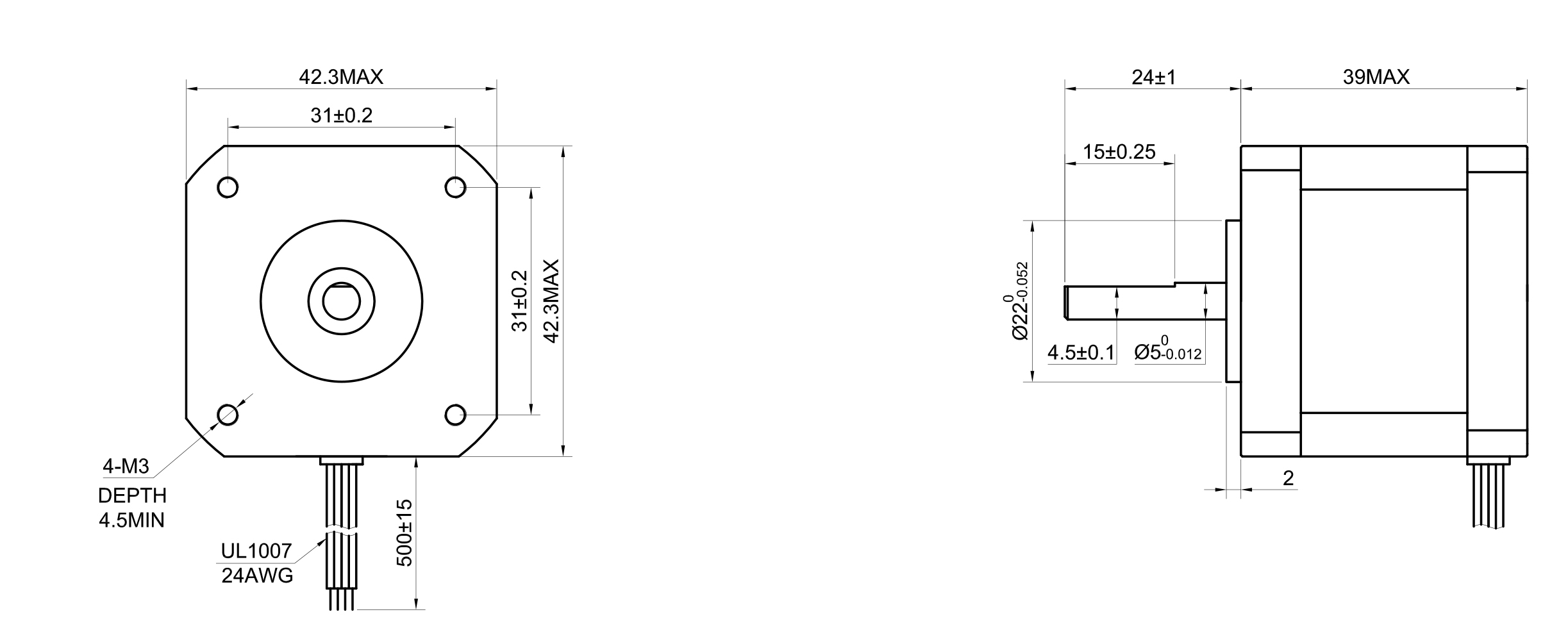 17 Single Shaft Bipolar Stepper Motor,0.9°Step,32N·cm Torque,1.68A Current,39mm Body,4_Wire