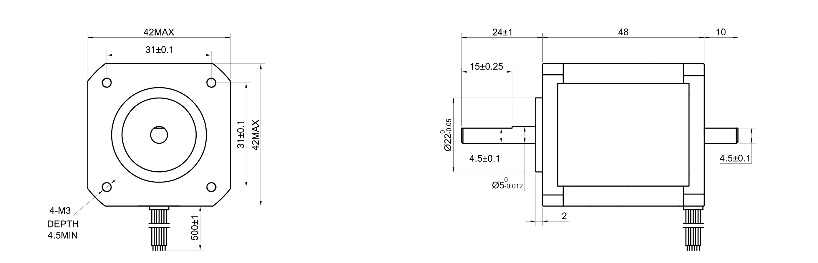 17 Dual Shaft Unipolar Stepper Motor,0.9°Step,32N·cm Torque,0.4A Current,48mm Body,6_Wire