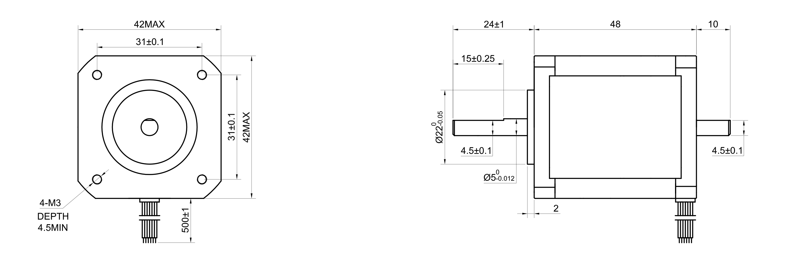 17 Single Shaft Unipolar Stepper Motor,0.9°Step,32N·cm Torque,0.4A Current,48mm Body,6_Wire