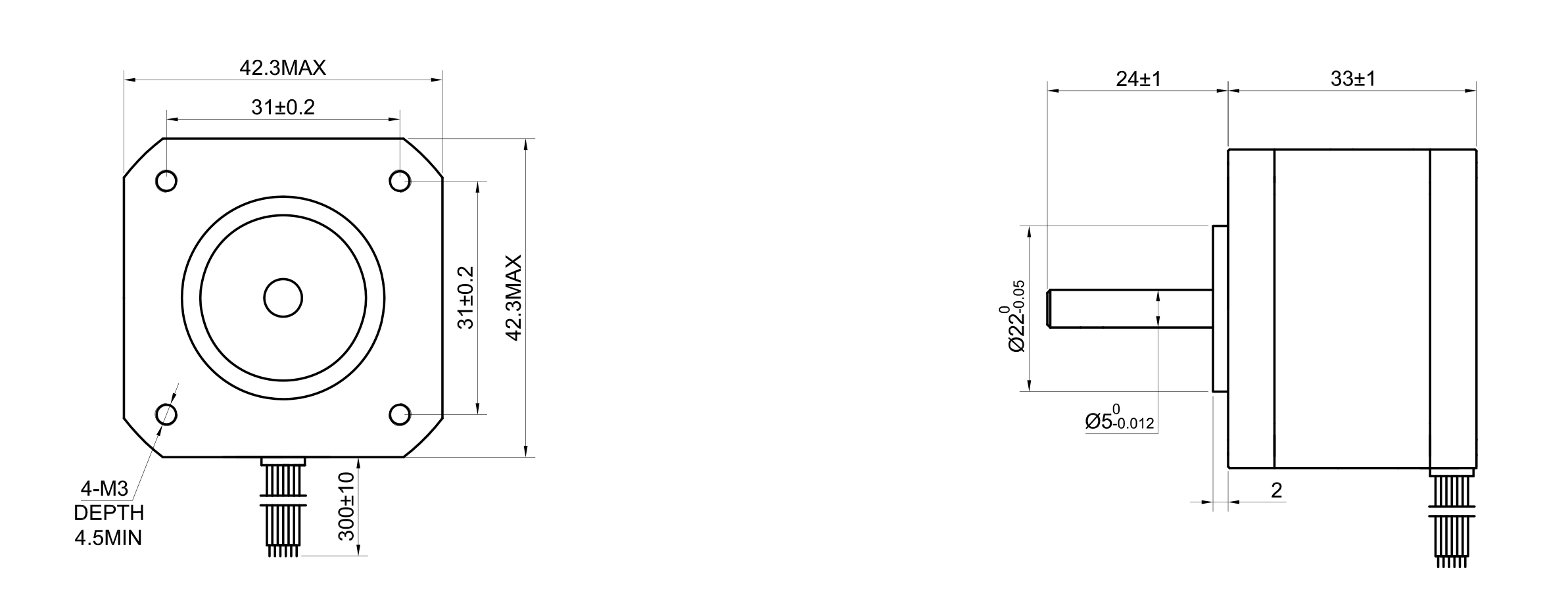 17 Single Shaft Unipolar Stepper Motor,1.8°Step,16N·cm Torque,0.31A Current,34mm Body,6_Wire