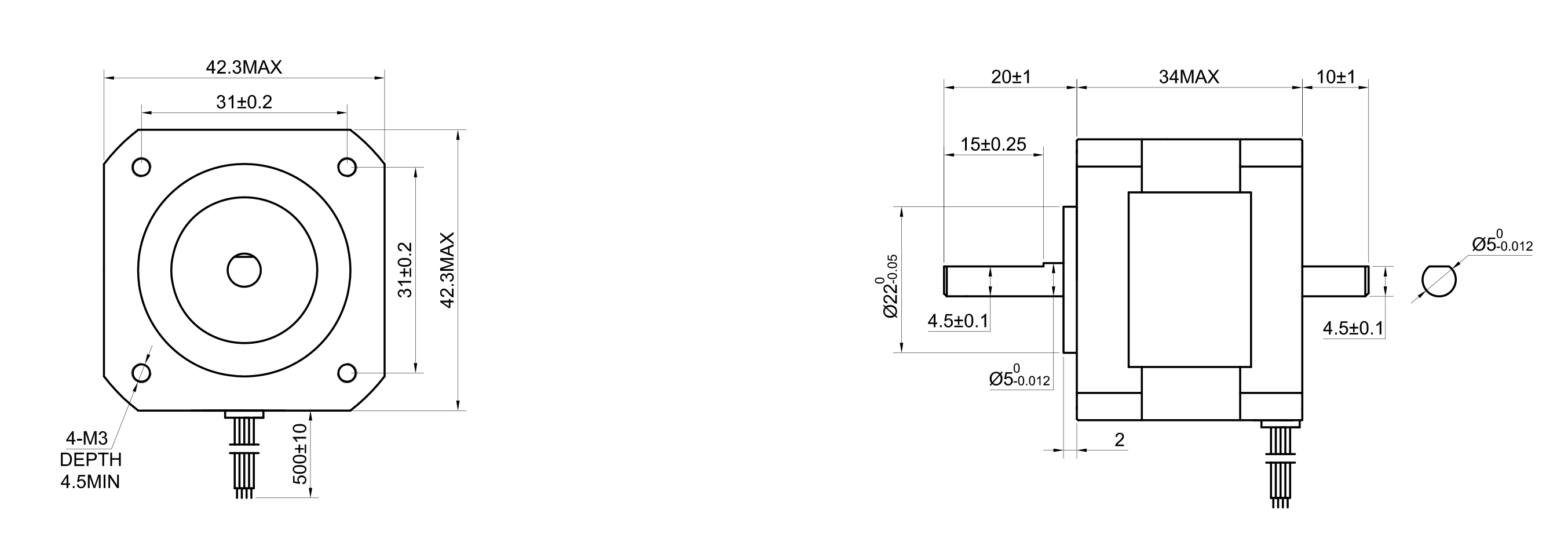 17 Dual Shaft Bipolar Stepper Motor,1.8°Step,26N·cm Torque,0.4A Current,34mm Body,4_Wire