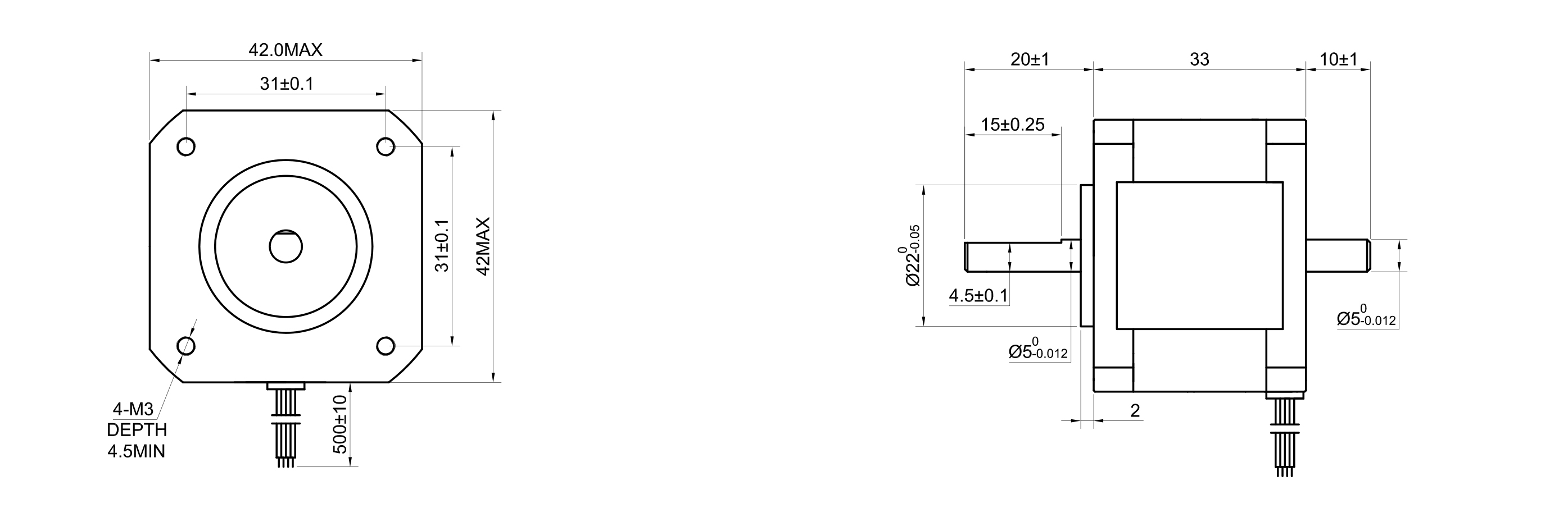 17 Dual Shaft Unipolar Stepper Motor,1.8°Step,16N·cm Torque,0.95A Current,33mm Body,6_Wire
