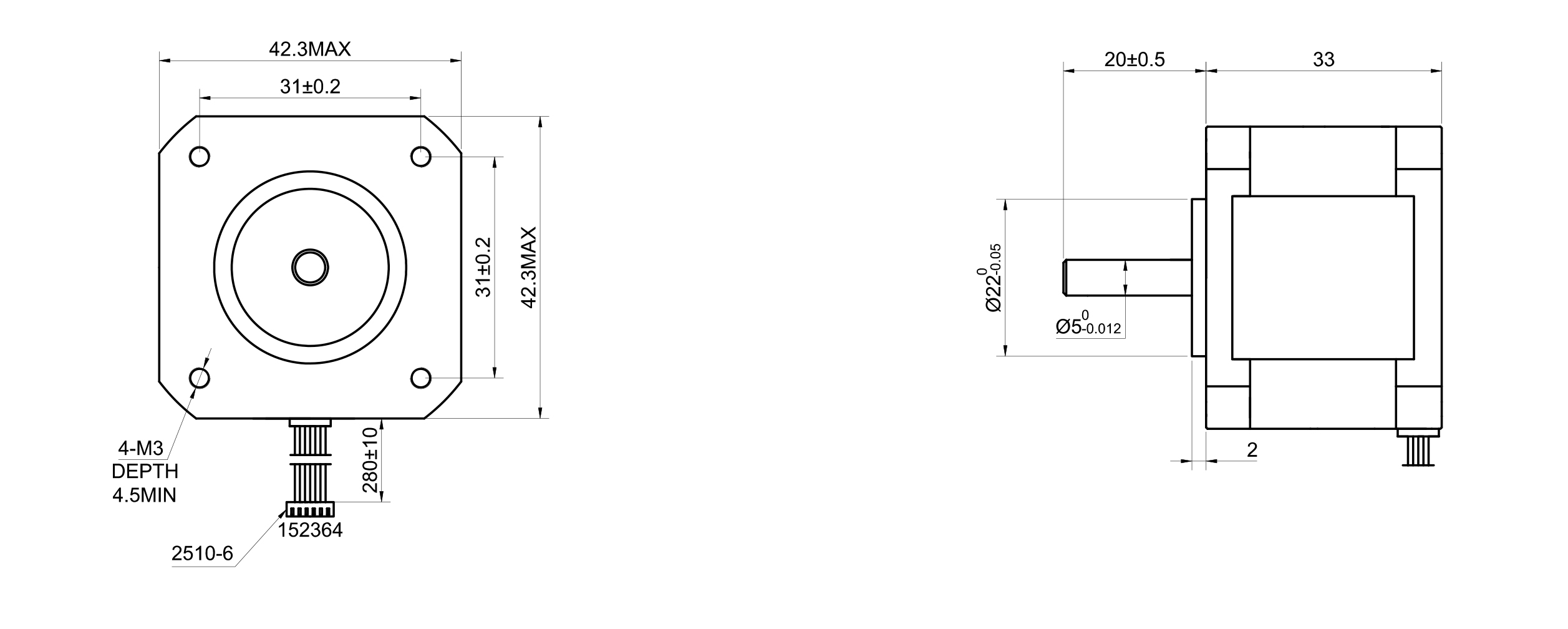 17 Single Shaft Unipolar Stepper Motor,1.8°Step,16N·cm Torque,0.95A Current,33mm Body,6_Wire