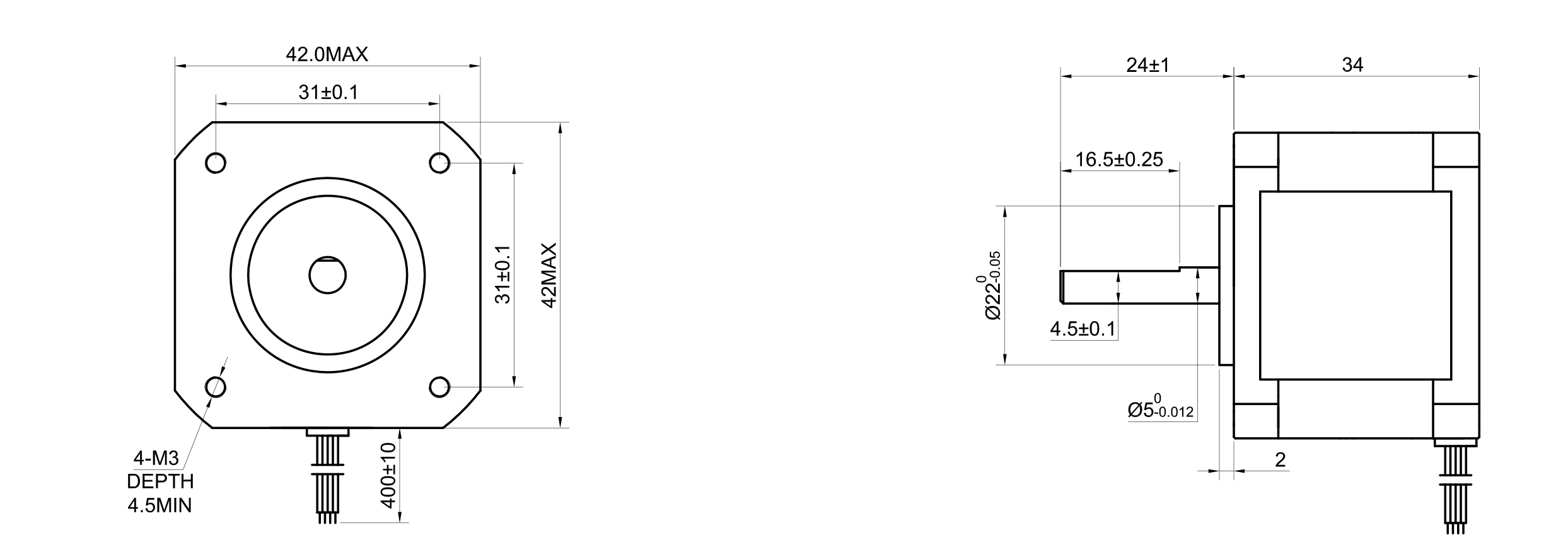 17 Single Shaft Bipolar Stepper Motor,1.8°Step,22N·cm Torque,1.33A Current,34mm Body,4_Wire