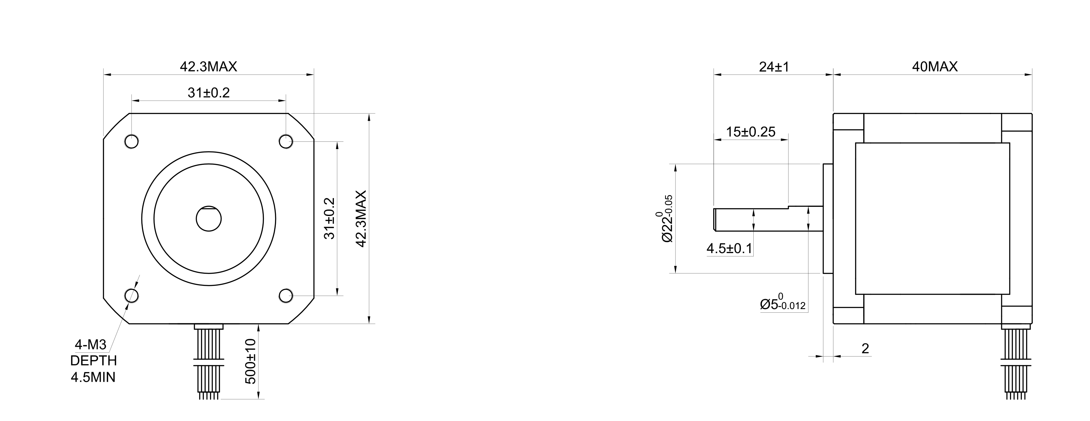 17 Single Shaft Unipolar Stepper Motor,1.8°Step,26N·cm Torque,0.4A Current,38mm Body,6_Wire
