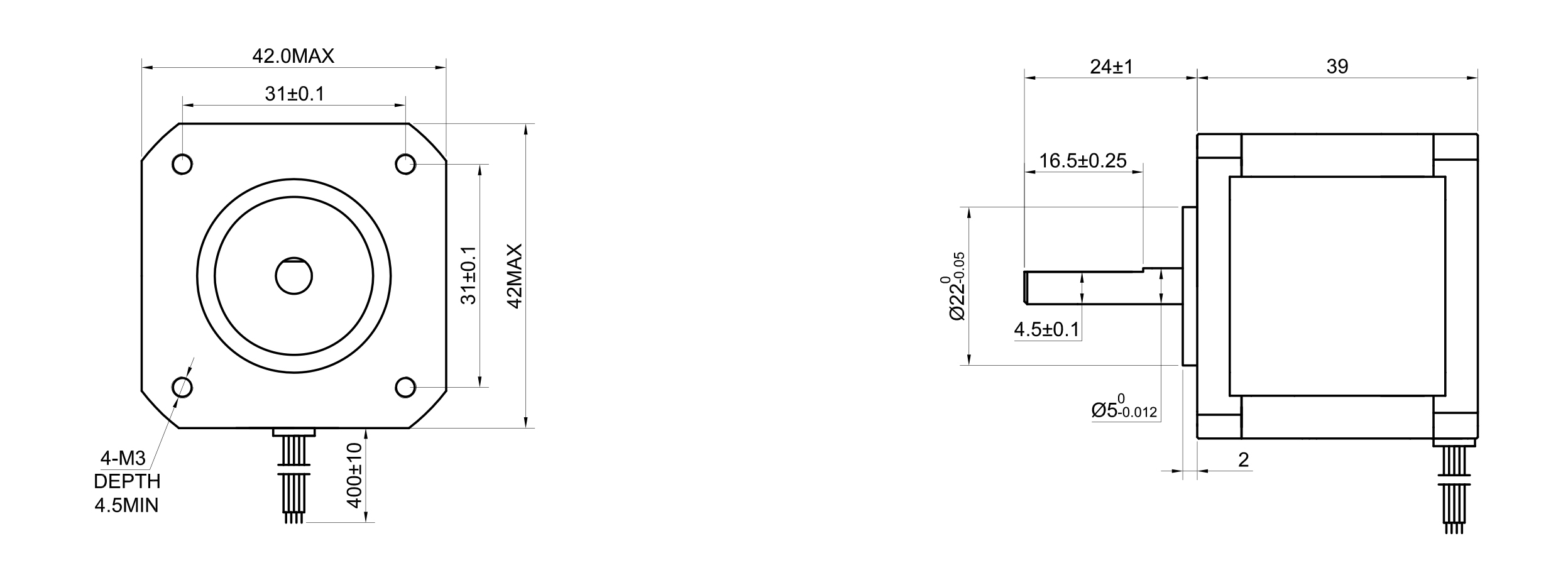 17 Single Shaft Bipolar Stepper Motor,1.8°Step,36N·cm Torque,0.85A Current,39mm Body,4_Wire