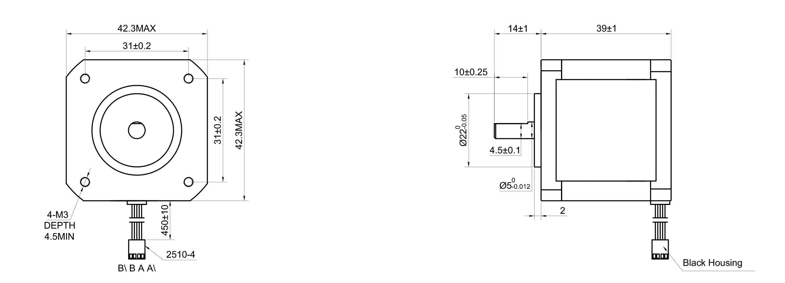 17 Single Shaft Bipolar Stepper Motor,1.8°Step,36N·cm Torque,0.85A Current,39mm Body,4_Wire