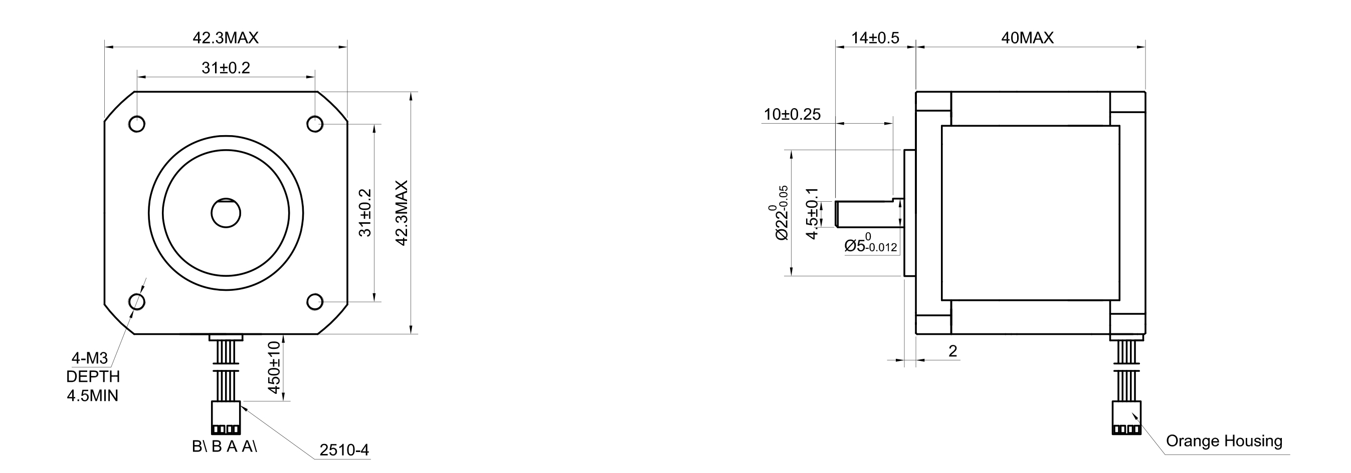 17 Single Shaft Bipolar Stepper Motor,1.8°Step,36N·cm Torque,0.85A Current,39mm Body,4_Wire