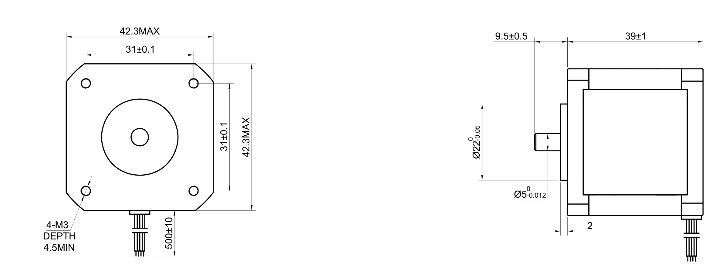 17 single_axis bipolar stepper motor, 1.8 ° stepper, 36N · cm torque, 1.58A current, 39mm body, 4_wire