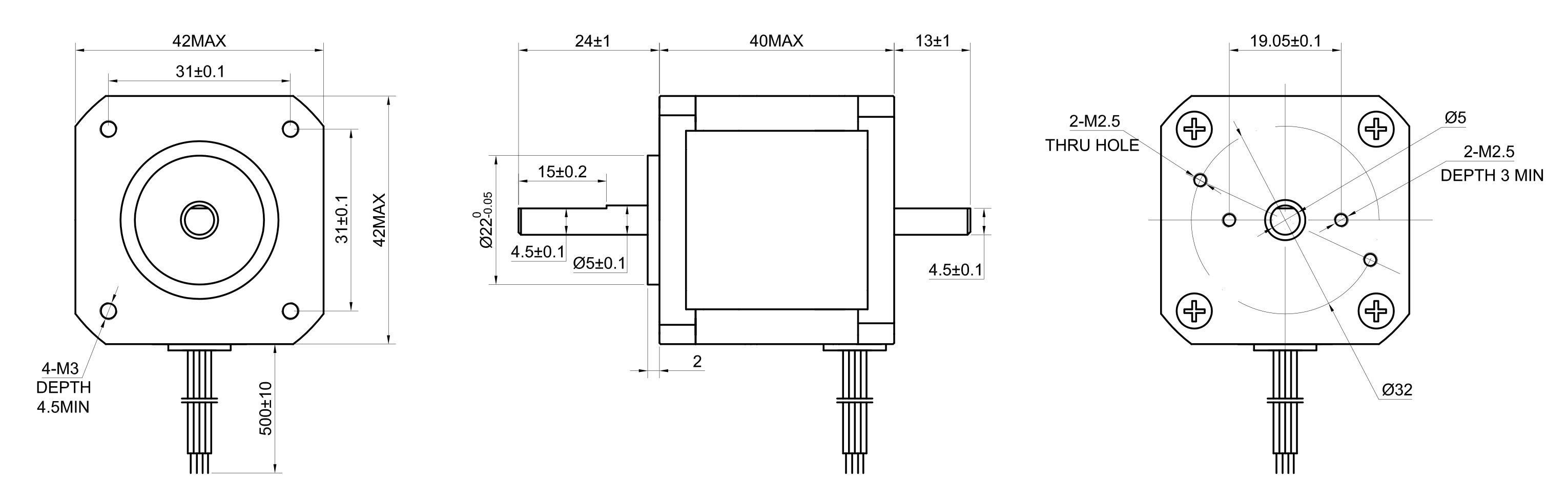 17 Dual Shaft Bipolar Stepper Motor,1.8°Step,45N·cm Torque,2A Current,40mm Body,4_Wire