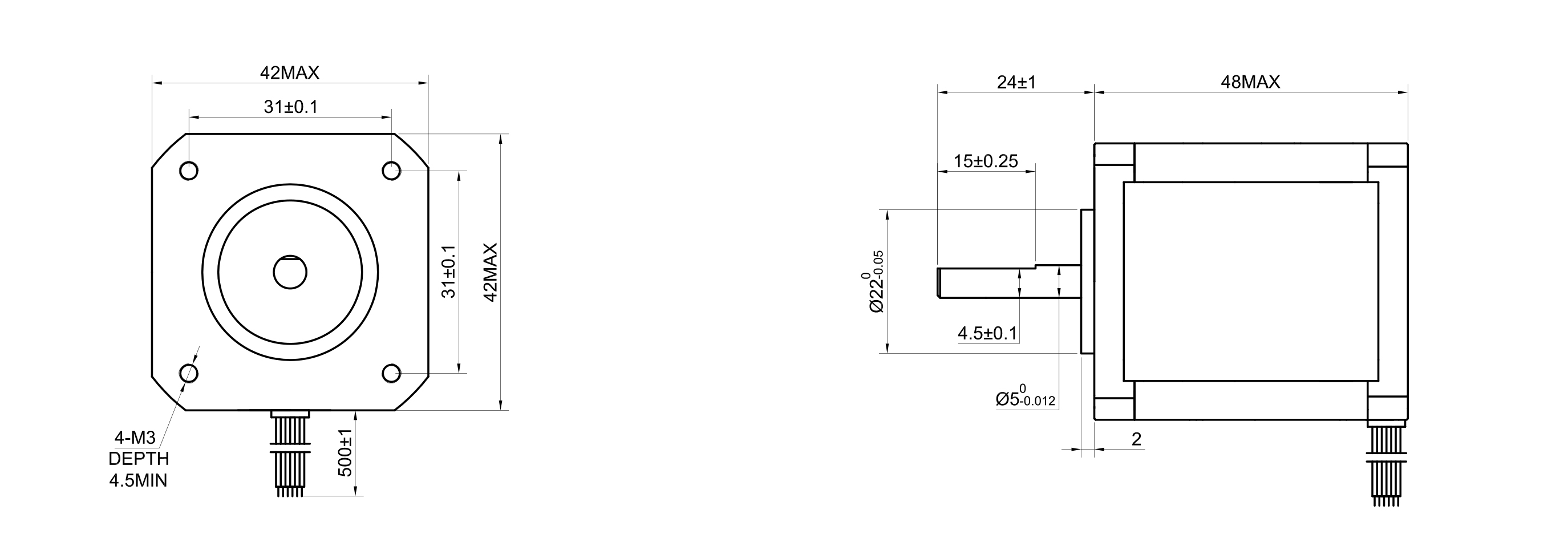 17 Single Shaft Unipolar Stepper Motor,1.8°Step,32N·cm Torque,0.4A Current,48mm Body,6_Wire