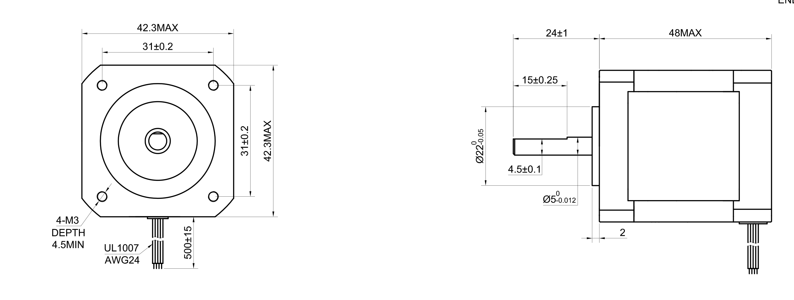 17 Single Shaft Bipolar Stepper Motor,1.8°Step,44N·cm Torque,0.85A Current,48mm Body,4_Wire