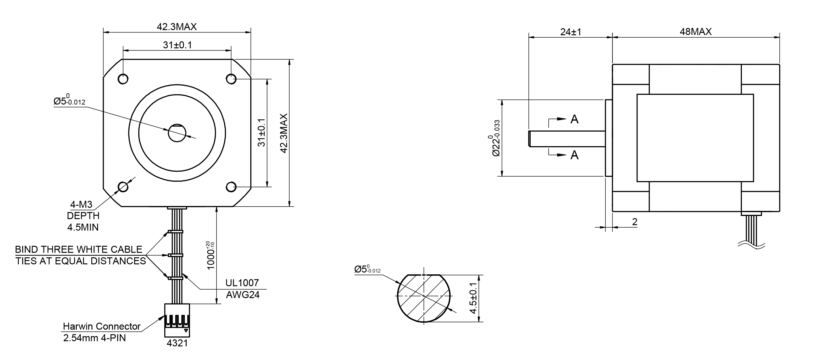 17 Single Shaft Bipolar Stepper Motor,1.8°Step,59N·cm Torque,2A Current,48mm Body,4_Wire