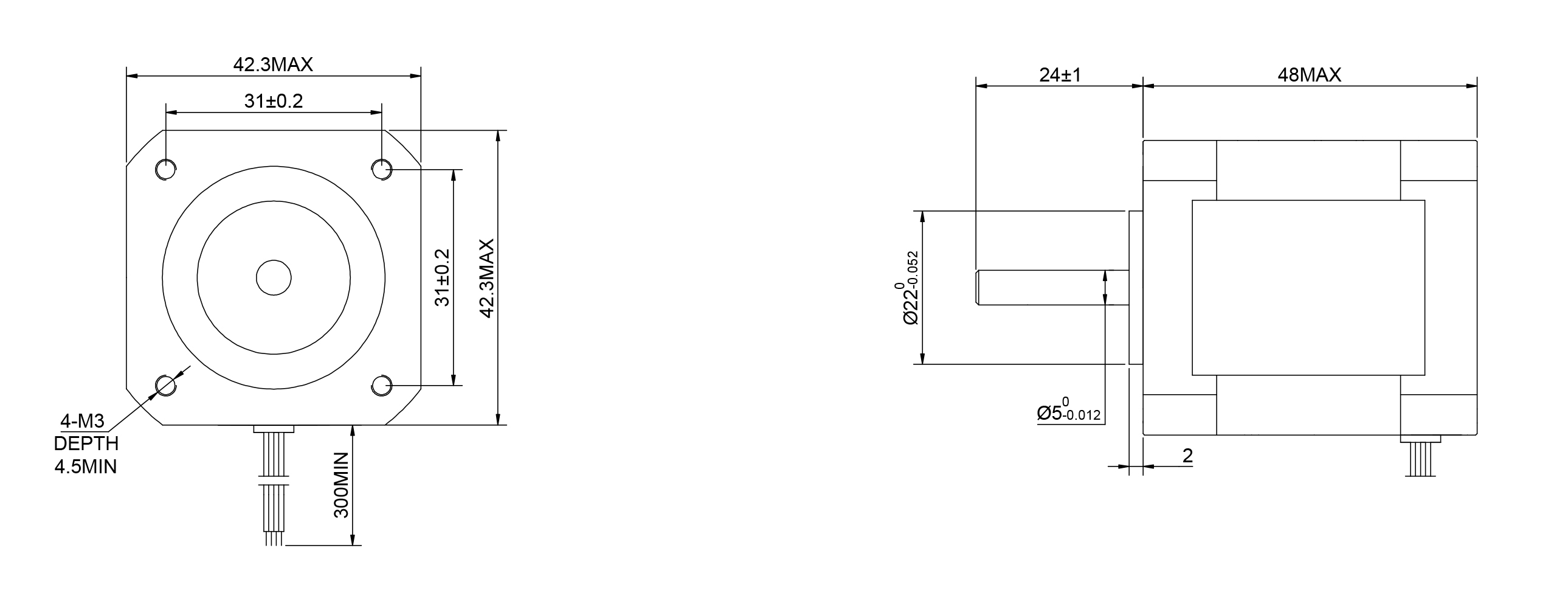 17 Single Shaft Bipolar Stepper Motor,1.8°Step,60N·cm Torque,2.5A Current,48mm Body,4_Wire