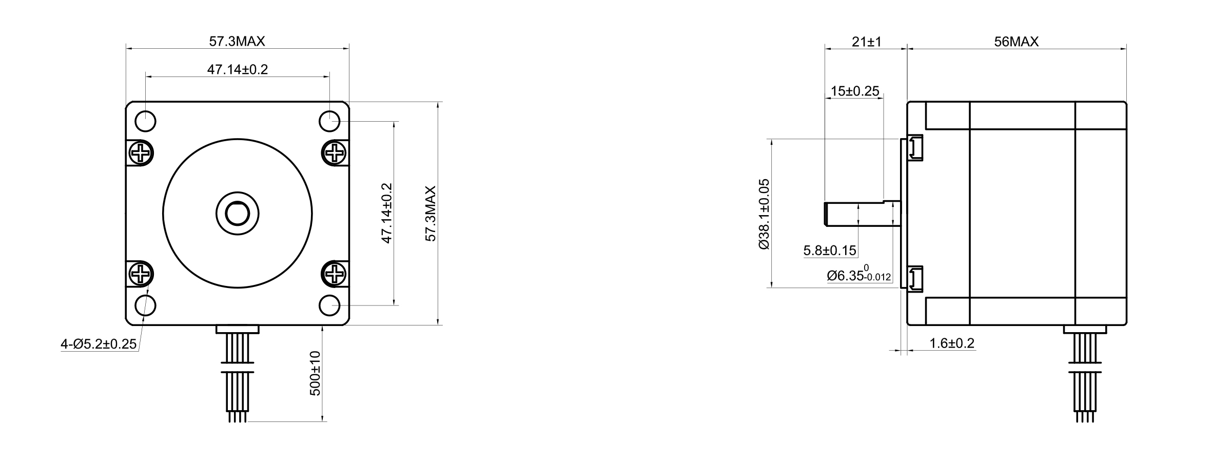 23 Single Shaft Bipolar Stepper Motor,0.9°Step,126N·cm Torque,2.8A Current,56mm Body,4_Wire