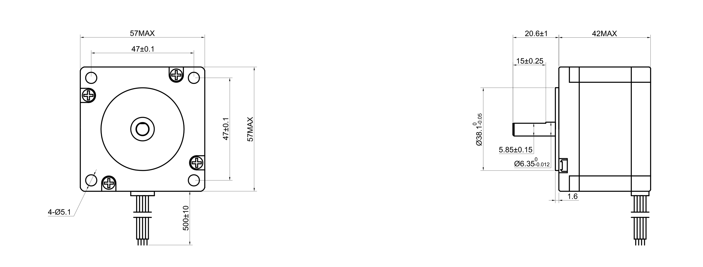 23 Single Shaft Bipolar Stepper Motor,1.8°Step,60N·cm Torque,0.88A Current,42mm Body,4_Wire