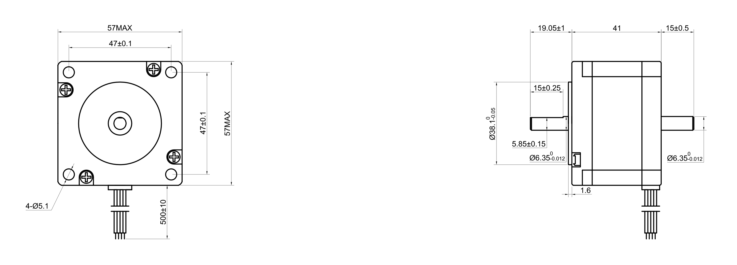 23 Single Shaft Bipolar Stepper Motor,1.8°Step,55N·cm Torque,2.8A Current,41mm Body,4_Wire