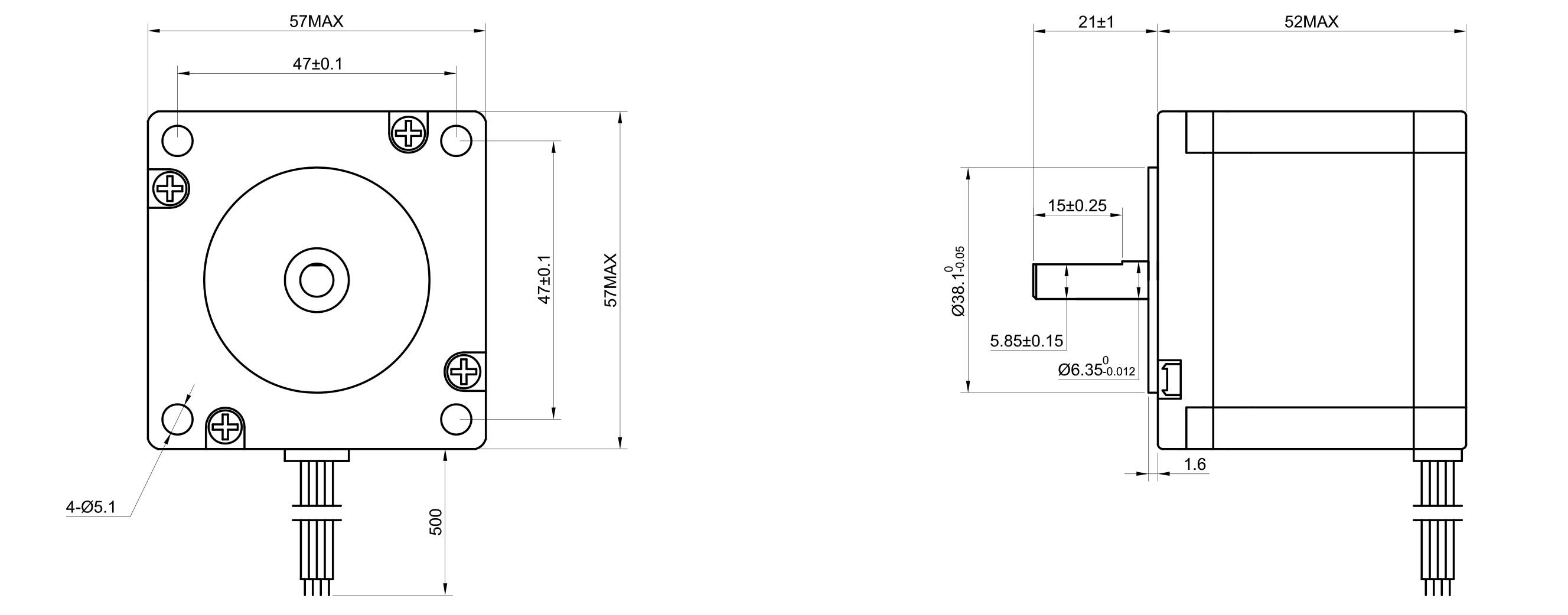 23 Single Shaft Bipolar Stepper Motor,1.8°Step,90N·cm Torque,2A Current,52mm Body,4_Wire