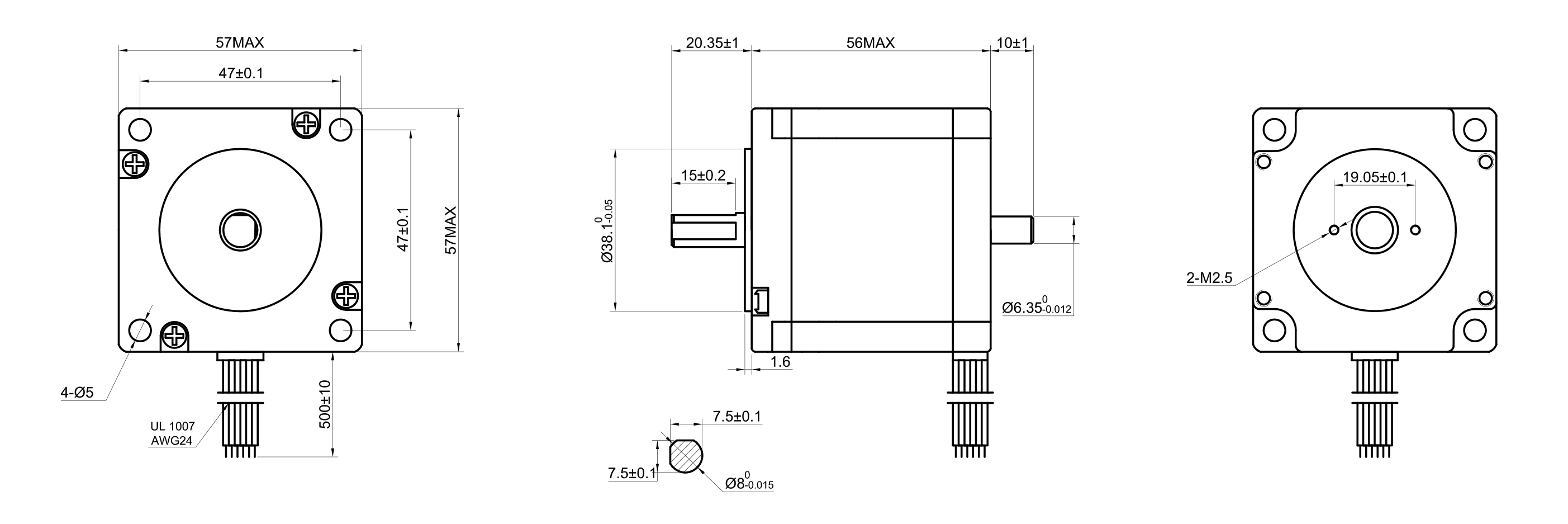23 Dual Shaft Unipolar Stepper Motor,1.8°Step,90N·cm Torque,1A Current,56mm Body,6_Wire