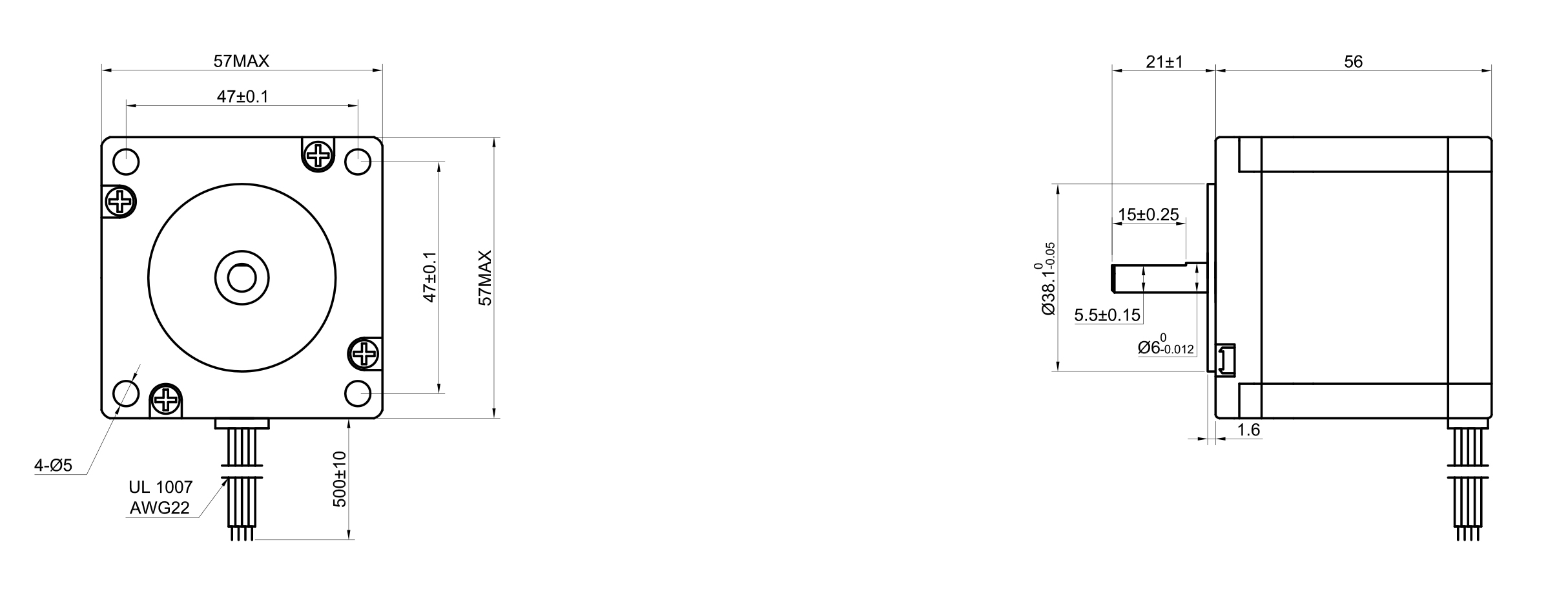 23 Single Shaft Bipolar Stepper Motor,1.8°Step,126N·cm Torque,2.8A Current,56mm Body,4_Wire