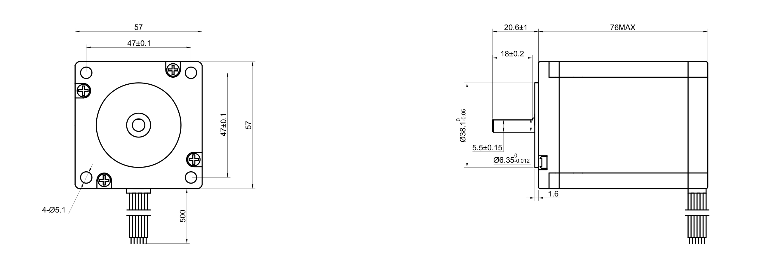 23 Single Shaft Unipolar Stepper Motor,1.8°Step,135N·cm Torque,1A Current,77mm Body,6_Wire