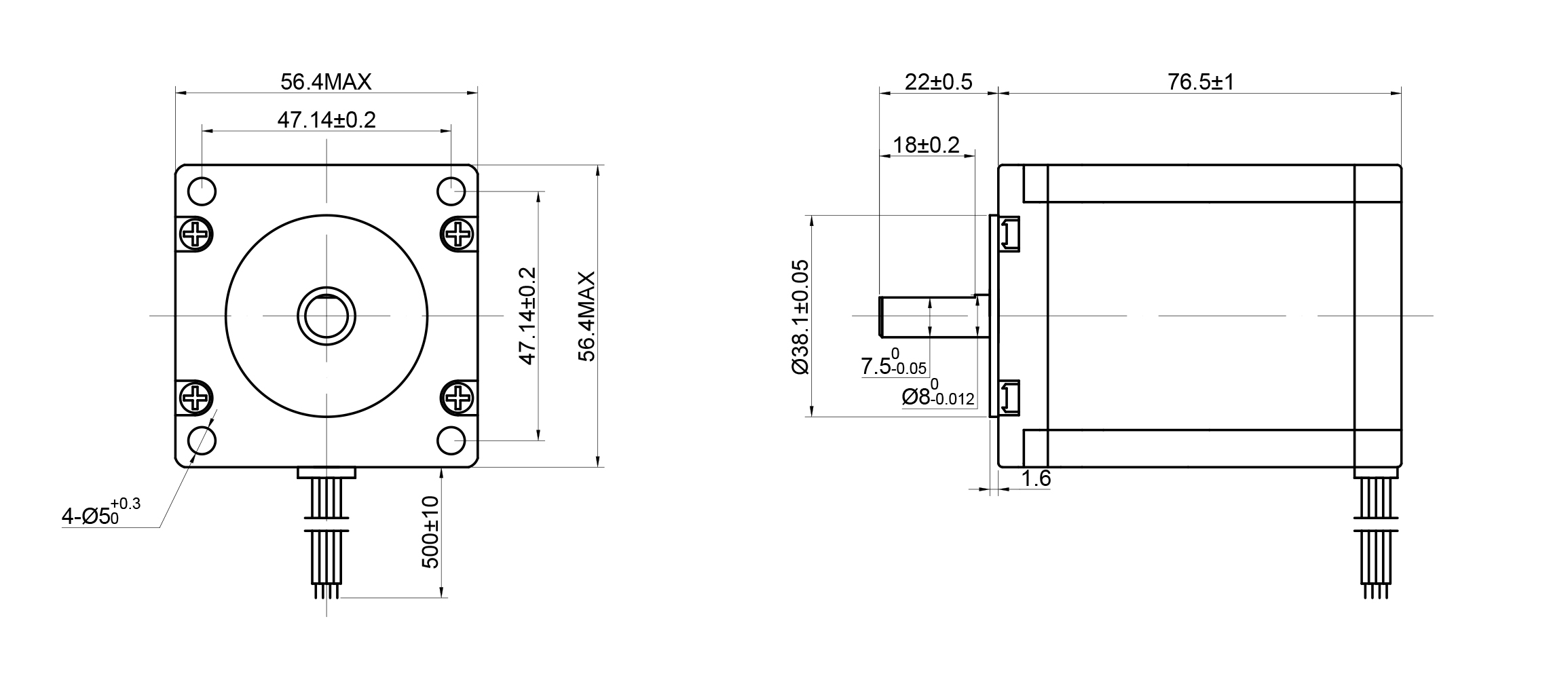 23 Single Shaft Bipolar Stepper Motor,1.8°Step,189N·cm Torque,2.8A Current,76mm Body,4_Wire