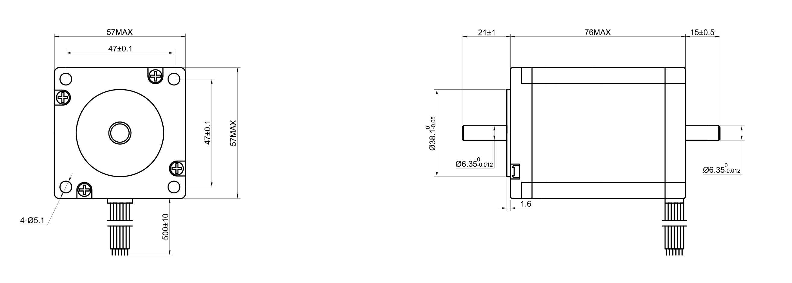 23 Dual Shaft Unipolar Stepper Motor,1.8°Step,135N·cm Torque,3A Current,76mm Body,6_Wire