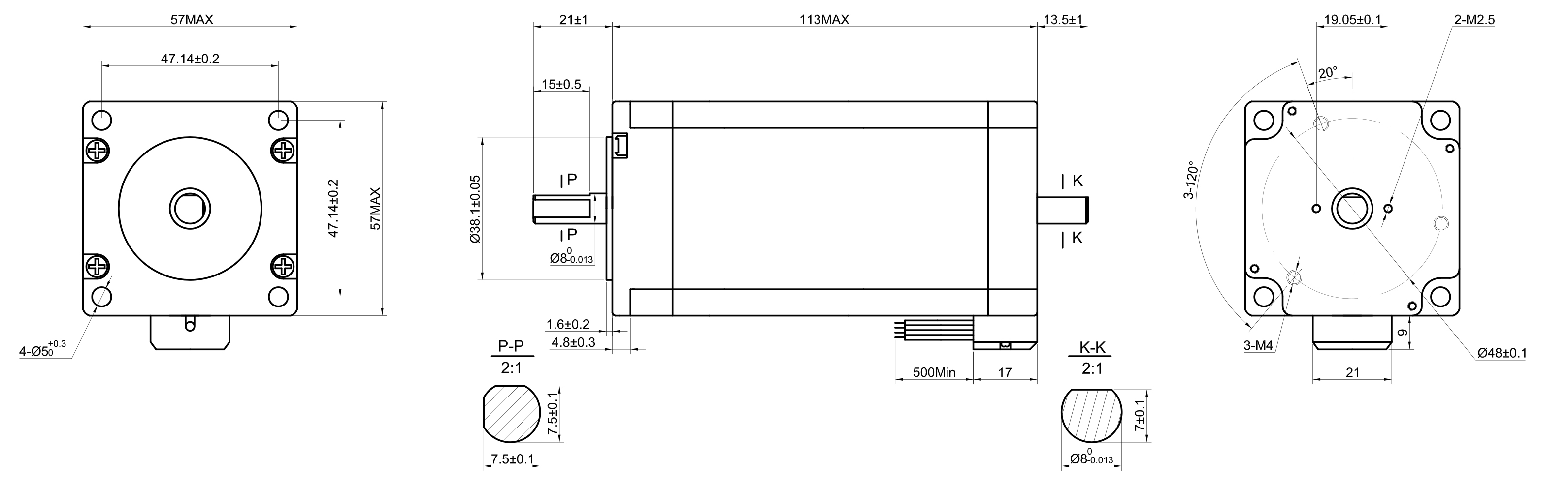 23 Dual Shaft Bipolar Stepper Motor,1.8°Step,280N·cm Torque,4.2A Current,113mm Body,4_Wire