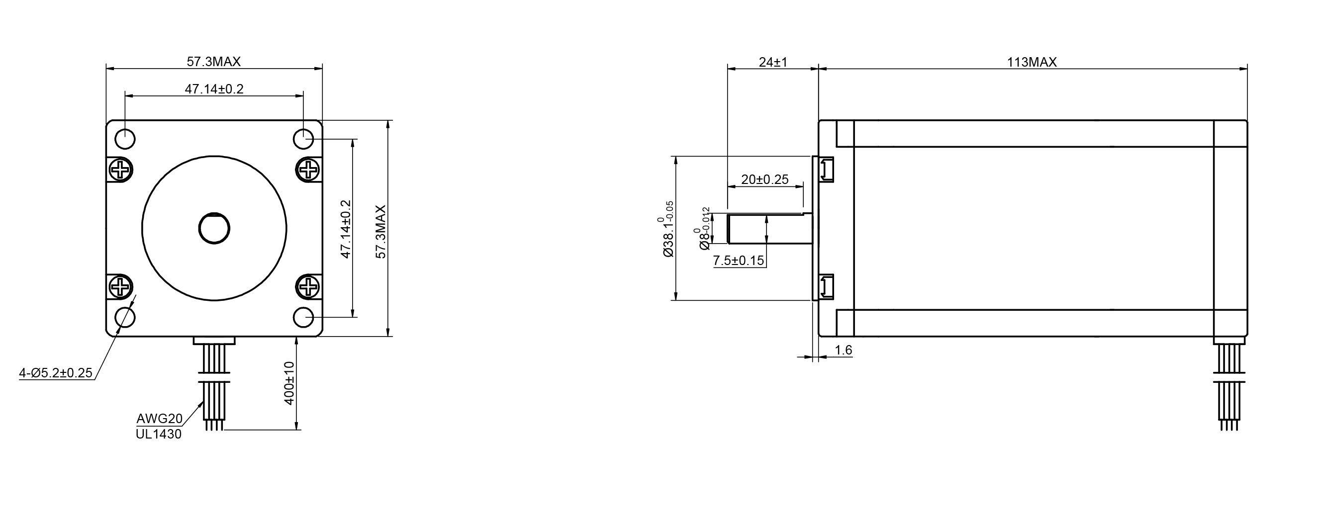 23 Single Shaft Bipolar Stepper Motor,1.8°Step,300N·cm Torque,4.2A Current,113mm Body,4_Wire