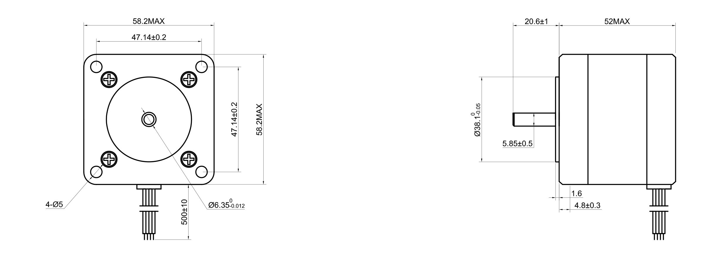 23 Single Shaft Bipolar Stepper Motor,1.8°Step,70N·cm Torque,2.8A Current,52mm Body,4_Wire