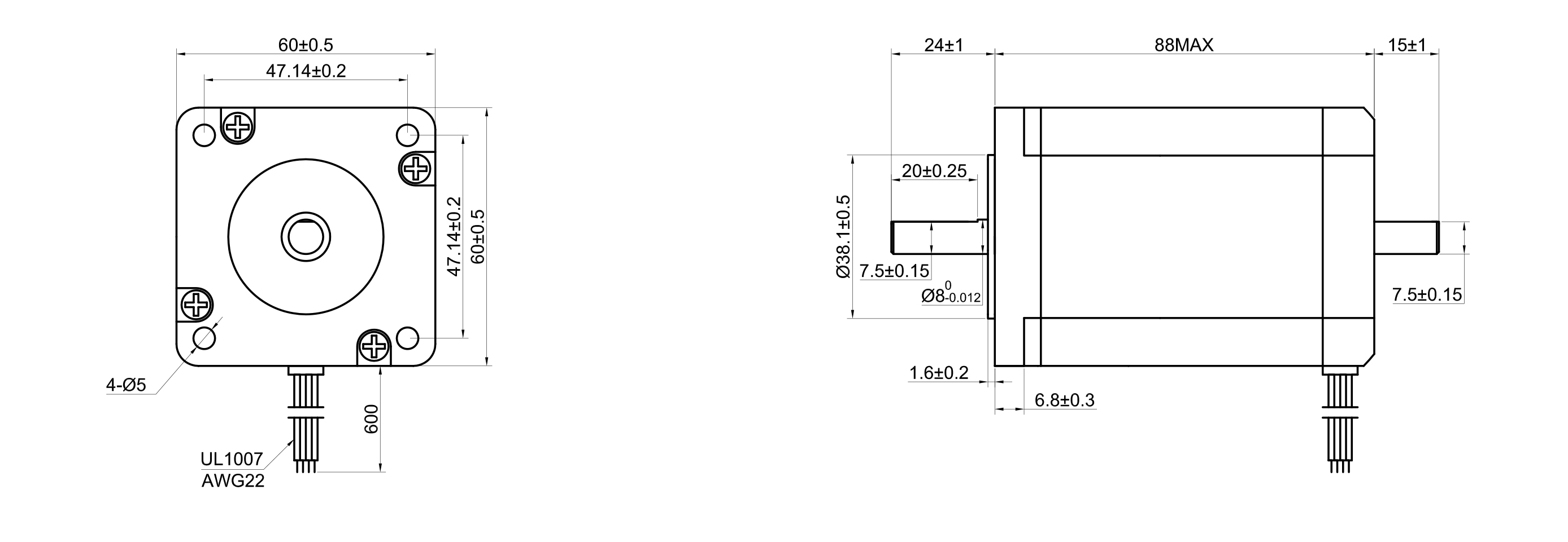 24 Dual Shaft Bipolar Stepper Motor,1.8°Step,290N·cm Torque,3.5A Current,88mm Body,4_Wire