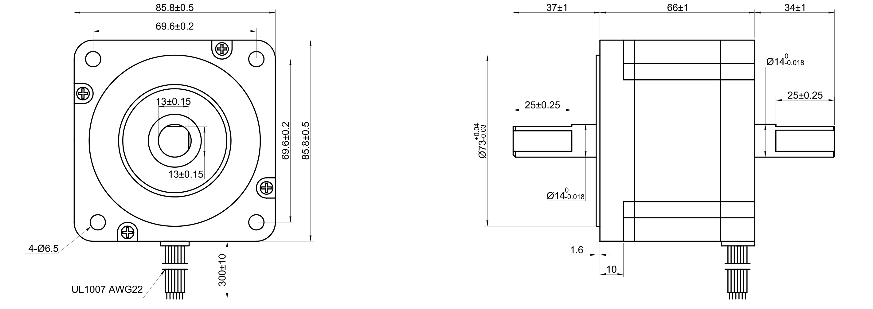 34 Dual Shaft Unipolar Stepper Motor,1.8°Step,220N·cm Torque,2A Current,66mm Body,6_Wire