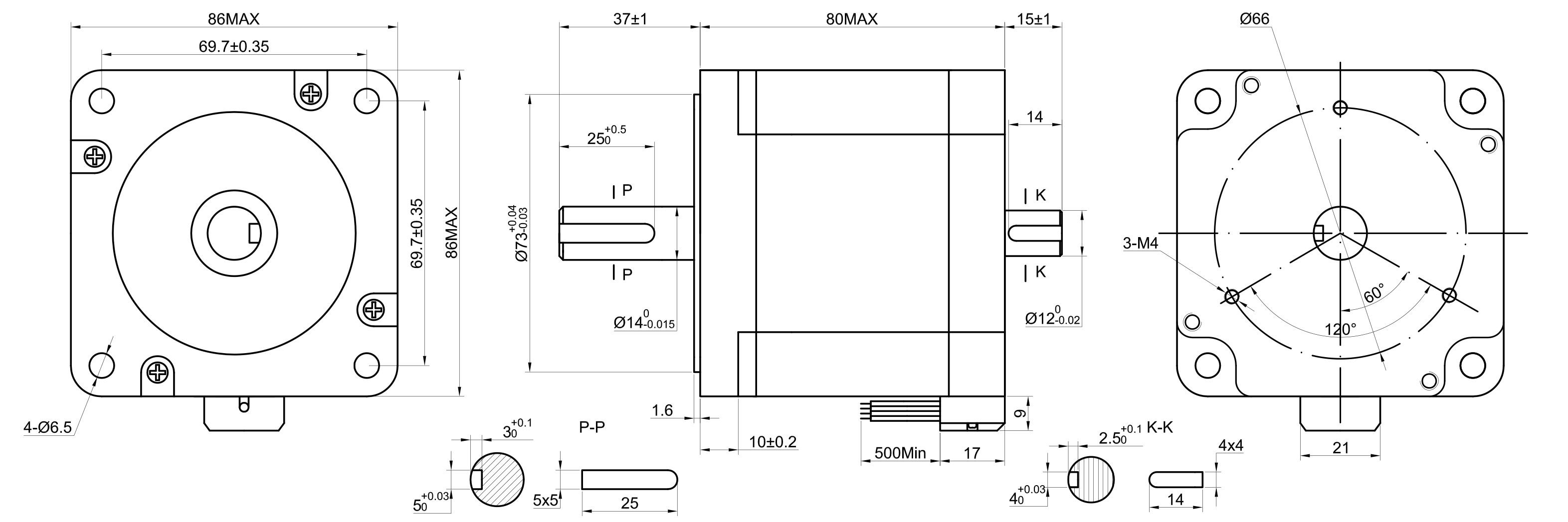 34 Dual Shaft Bipolar Stepper Motor,1.8°Step,450N·cm Torque,5.5A Current,80mm Body,4_Wire