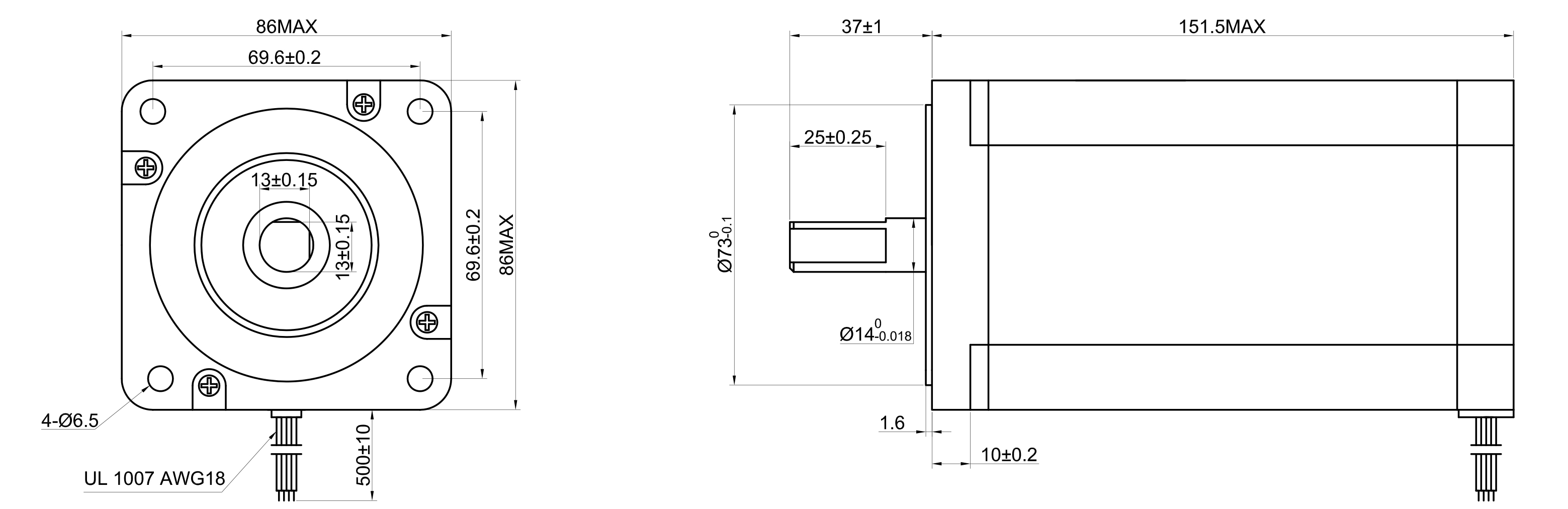 34 Single Shaft Bipolar Stepper Motor,1.8°Step,1300N·cm Torque,5A Current,151.5mm Body,4_Wire
