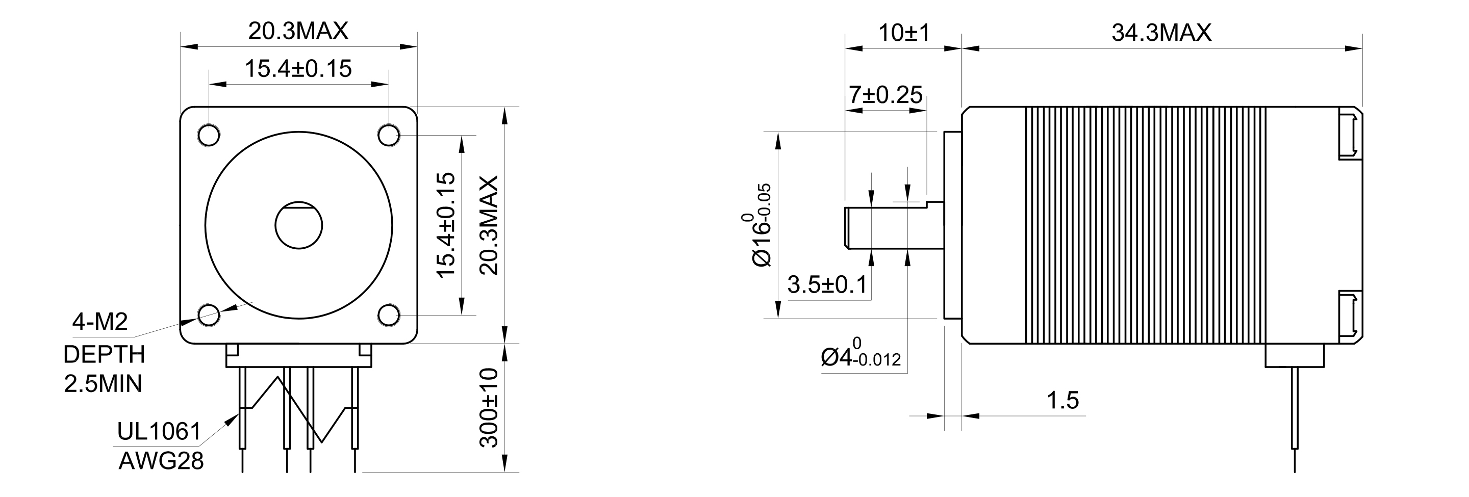 8 Single Shaft Bipolar Stepper Motor,1.8°Step,1.8N·cm Torque,0.6A Current,33mm Body,4_Wire