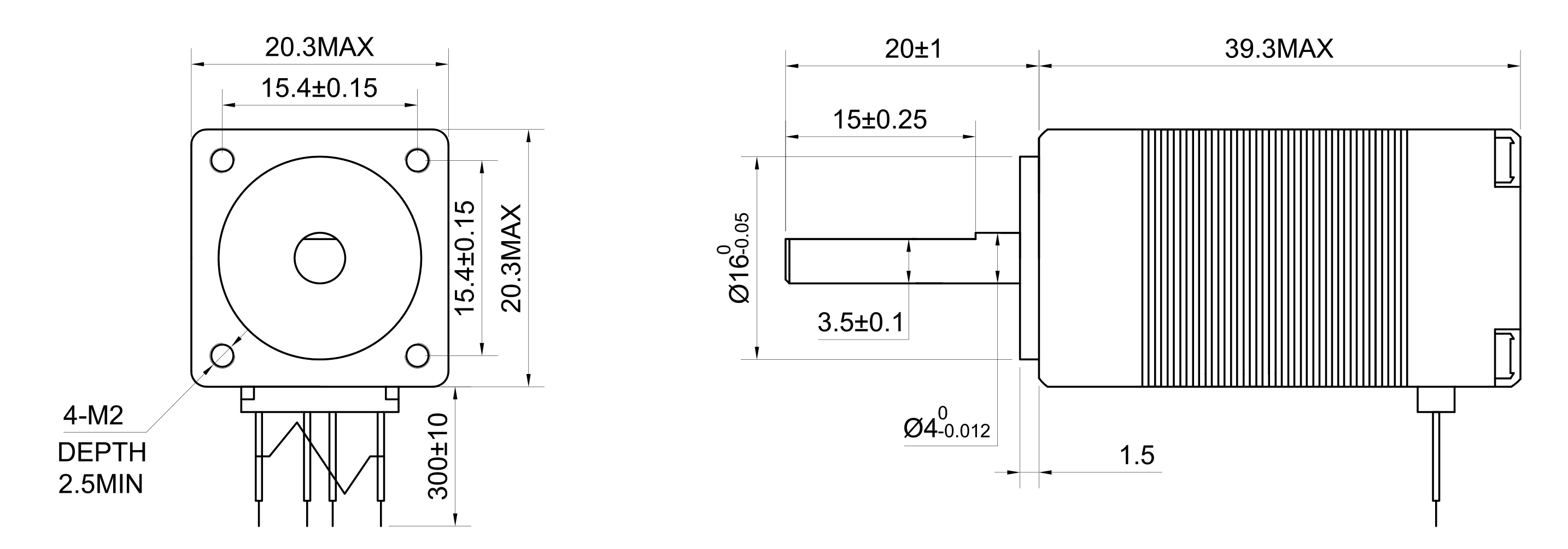 8 Single Shaft Bipolar Stepper Motor,1.8°Step,3N·cm Torque,0.3A Current,38mm Body,4_Wire